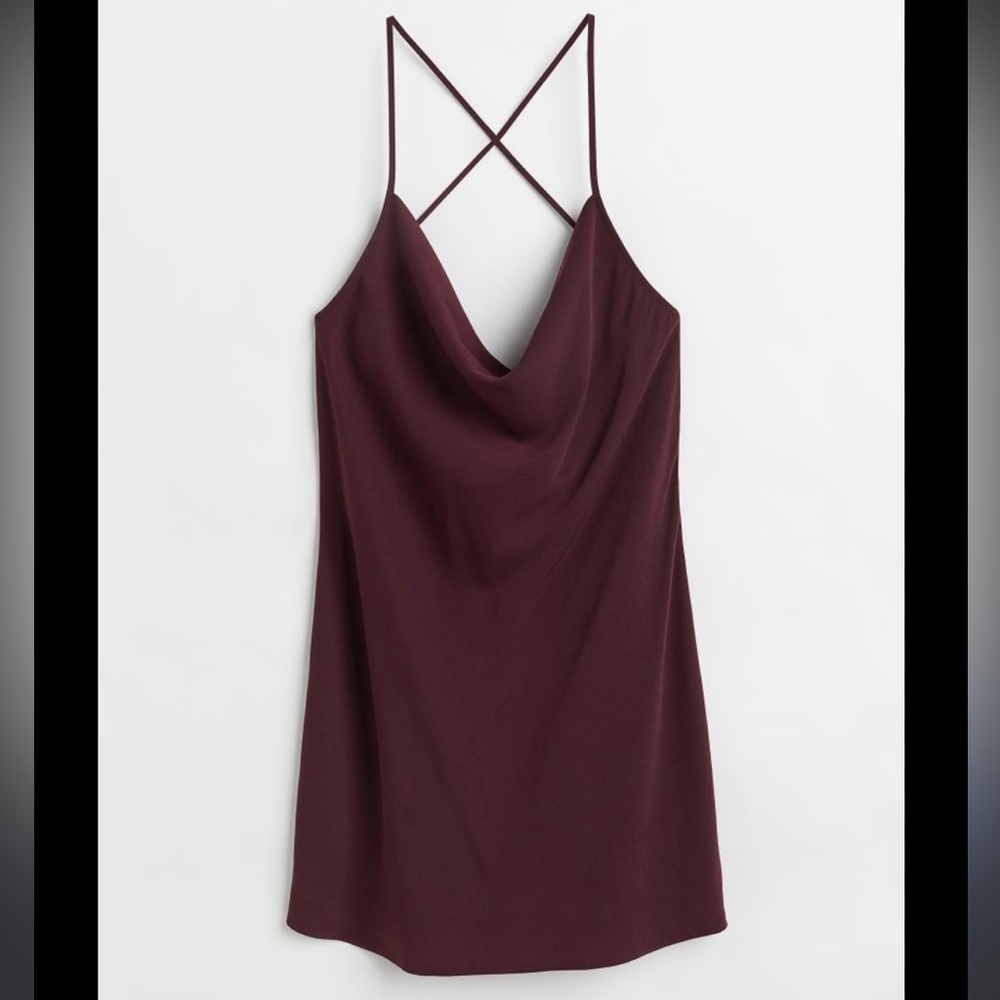 H&M women’s dark burgundy low back mini strappy dress